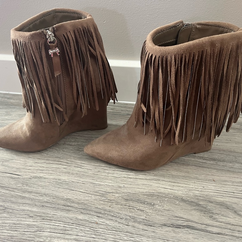 Tan wedge ankle boots
